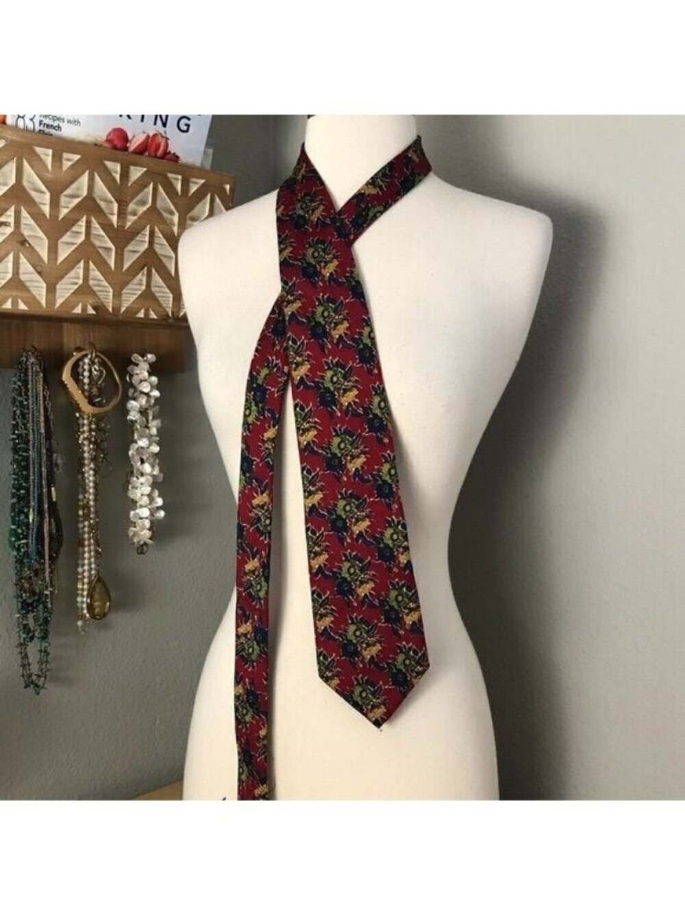FACONNABLE Men's Silk Floral Necktie Red Blue Gold Green Tie Designer NEW
